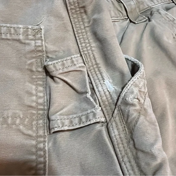 Tan Carhartt carpenter cargo workwear pants original dungaree fit size 34x29 - Picture 11 of 13